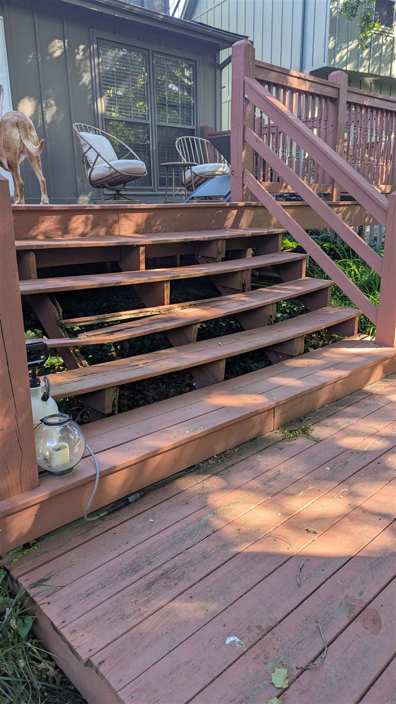 Damaged patio steps before restoration